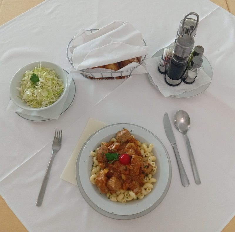 Bosnian lunch — goulash, salata, bread